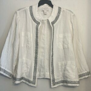 Chico’s 100% linen jacket/blazer white w/silver beaded detailing size 2 (large)